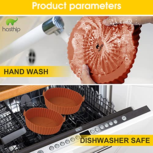 HASTHIP® Air Fryer Reusable Silicone Pot, 6.8 inch Non-Stick Silicone Air Fryer Liners with Ear Handles, Air Fryer Accessories, Round Air Fryer Oven Pot Foodgrade Silicone Heat Resistant (Brown) HASTHIP® Air Fryer Reusable Silicone Pot, 6.8 inch Non-Stick Silicone Air Fryer Liners with Ear Handles, Air Fryer Accessories, Round Air Fryer Oven Pot Foodgrade Silicone Heat Resistant (Brown)